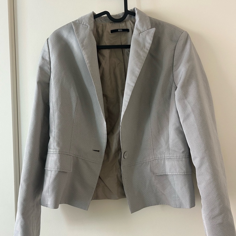 Boss Light Gray Perforated Single-Button Blazer